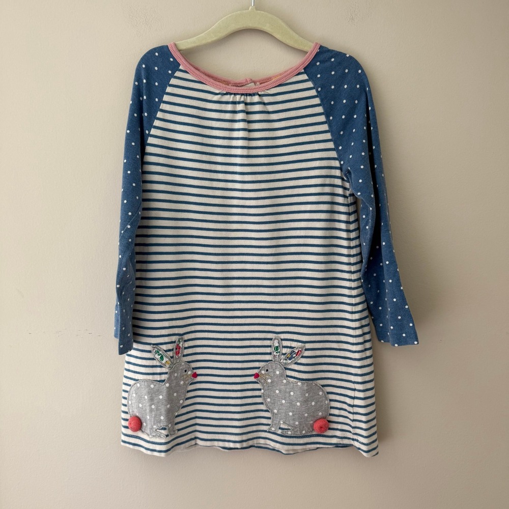 Baby Boden Girls Blue White Striped Bunny Rabbit Polka Dot Dress 3-4Y 104cm